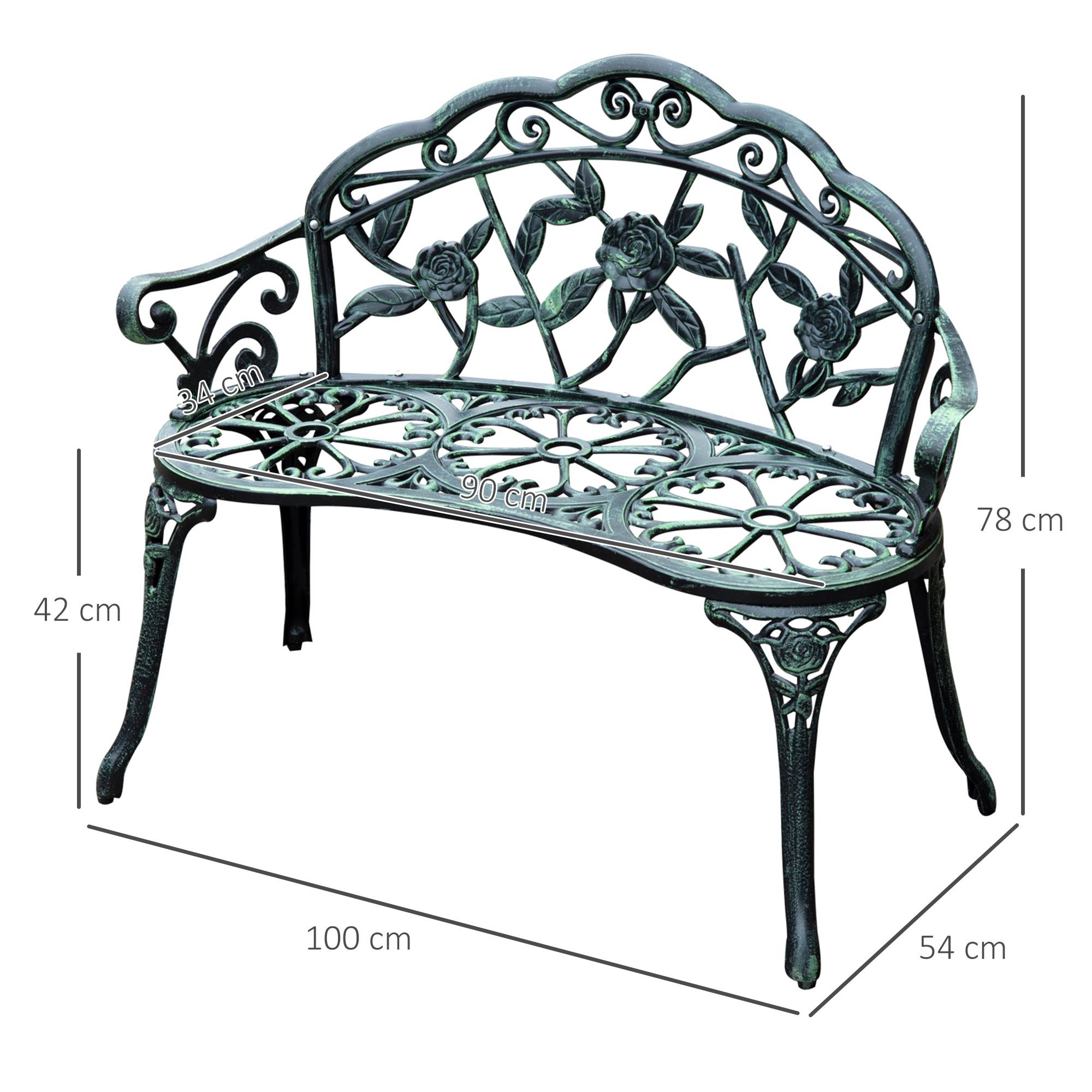 Banc de jardin 2 places en métal, style rétro, motif floral, idéal pour balcon, terrasse ou. Charge maximale : 240 kg. Dimensions : 100 x 54 x 78 cm - Image 5
