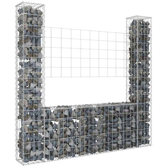 PANGIVO - Panier de gabion en fer argenté 140 x 20 x 150 cm avec 2 poteaux - PANGIVO - Image 1