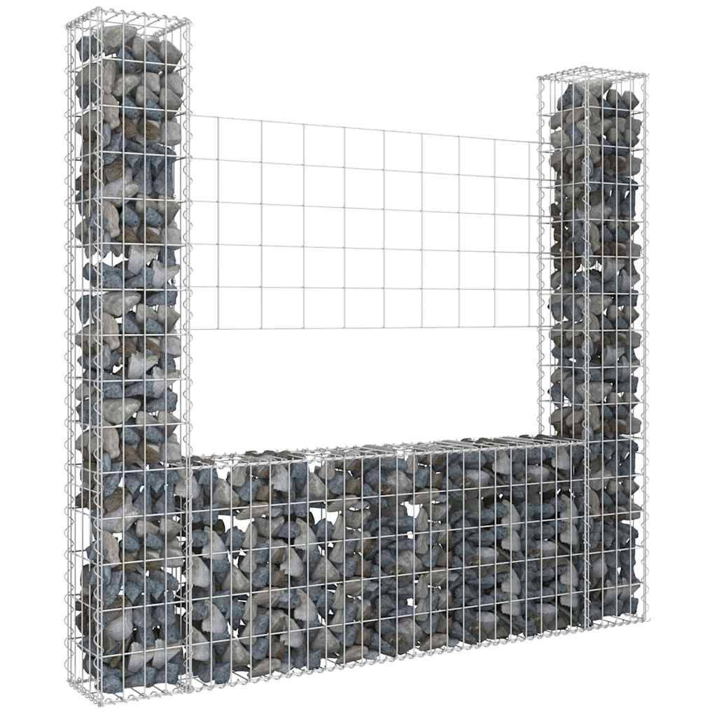 PANGIVO - Panier de gabion en fer argenté 140 x 20 x 150 cm avec 2 poteaux - PANGIVO - Image 1