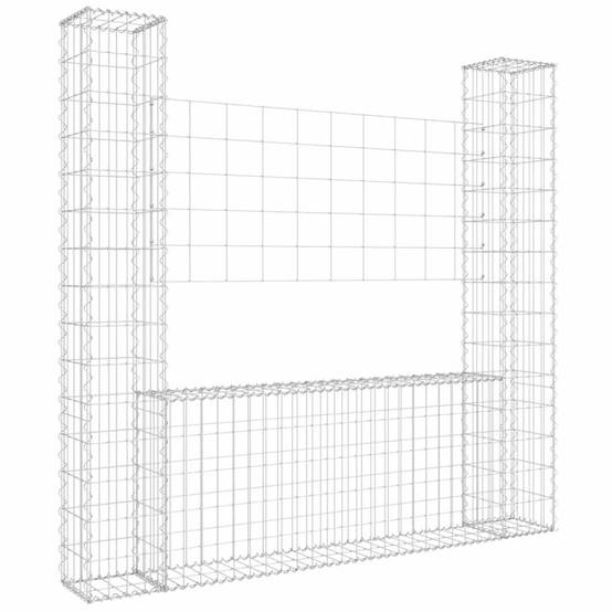 PANGIVO - Panier de gabion en fer argenté 140 x 20 x 150 cm avec 2 poteaux - PANGIVO - Image 2