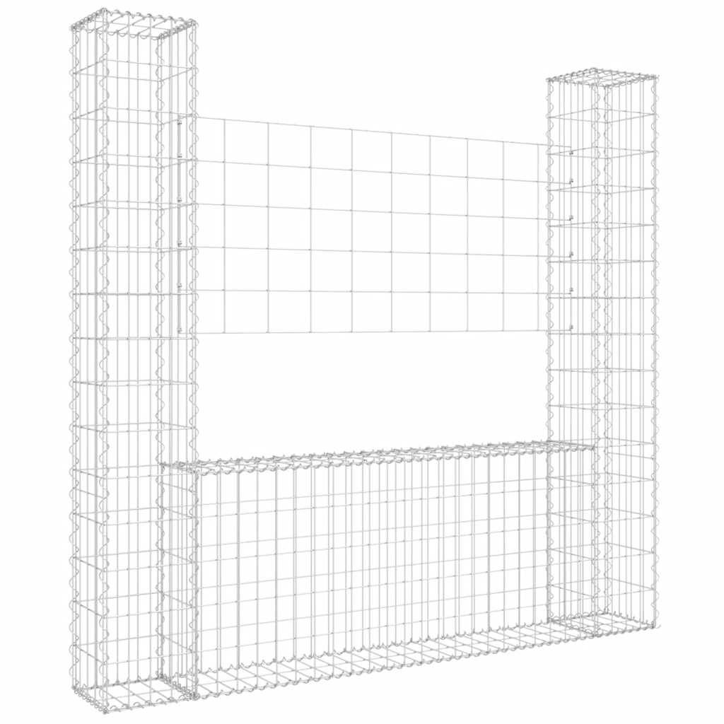 PANGIVO - Panier de gabion en fer argenté 140 x 20 x 150 cm avec 2 poteaux - PANGIVO - Image 2