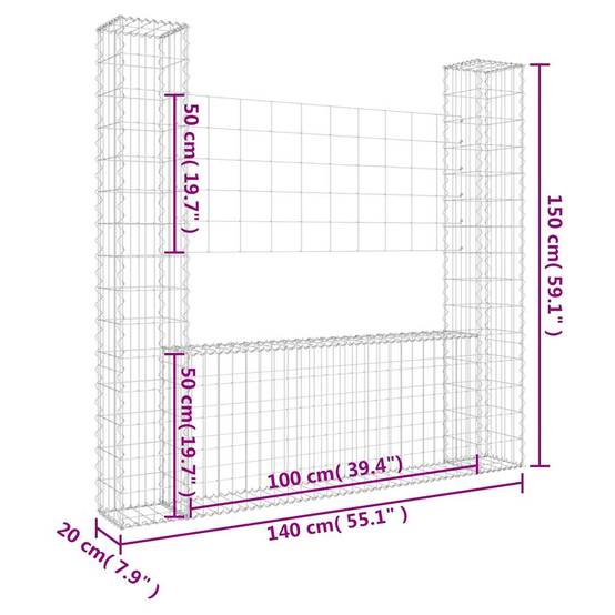 PANGIVO - Panier de gabion en fer argenté 140 x 20 x 150 cm avec 2 poteaux - PANGIVO - Image 6
