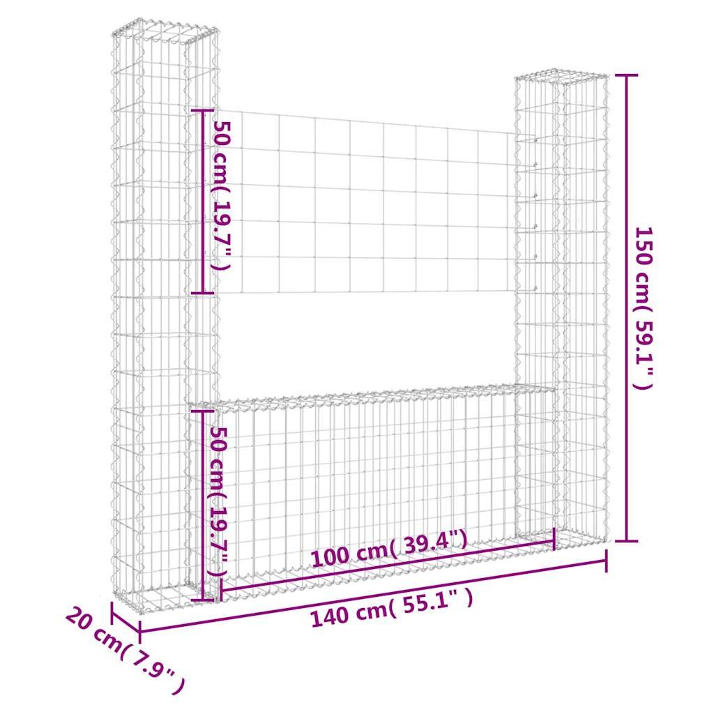 PANGIVO - Panier de gabion en fer argenté 140 x 20 x 150 cm avec 2 poteaux - PANGIVO - Image 6