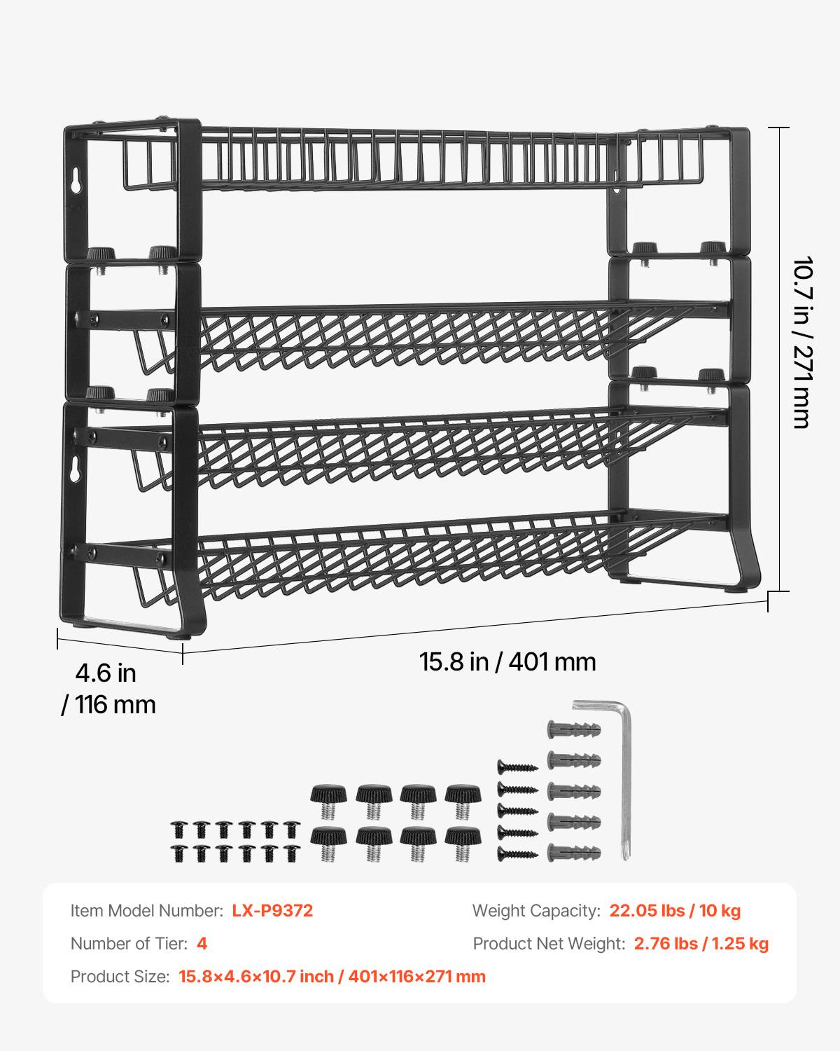 VEVOR Étagère épices amovible, 401x116mm, 4 niveaux, organisation cuisine, placard. - Image 7