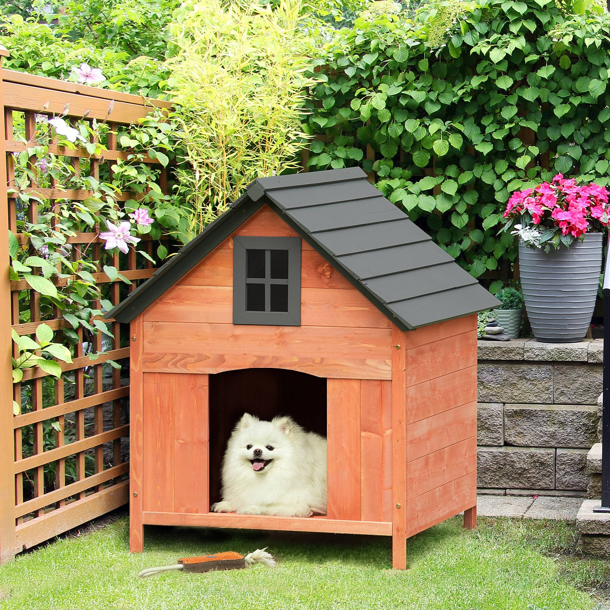 Niche surélevée pour chiens jusqu'à 15 kg, chenil d'extérieur en bois de sapin, 81,3 x 91,5 x 98,5 cm - Image 4