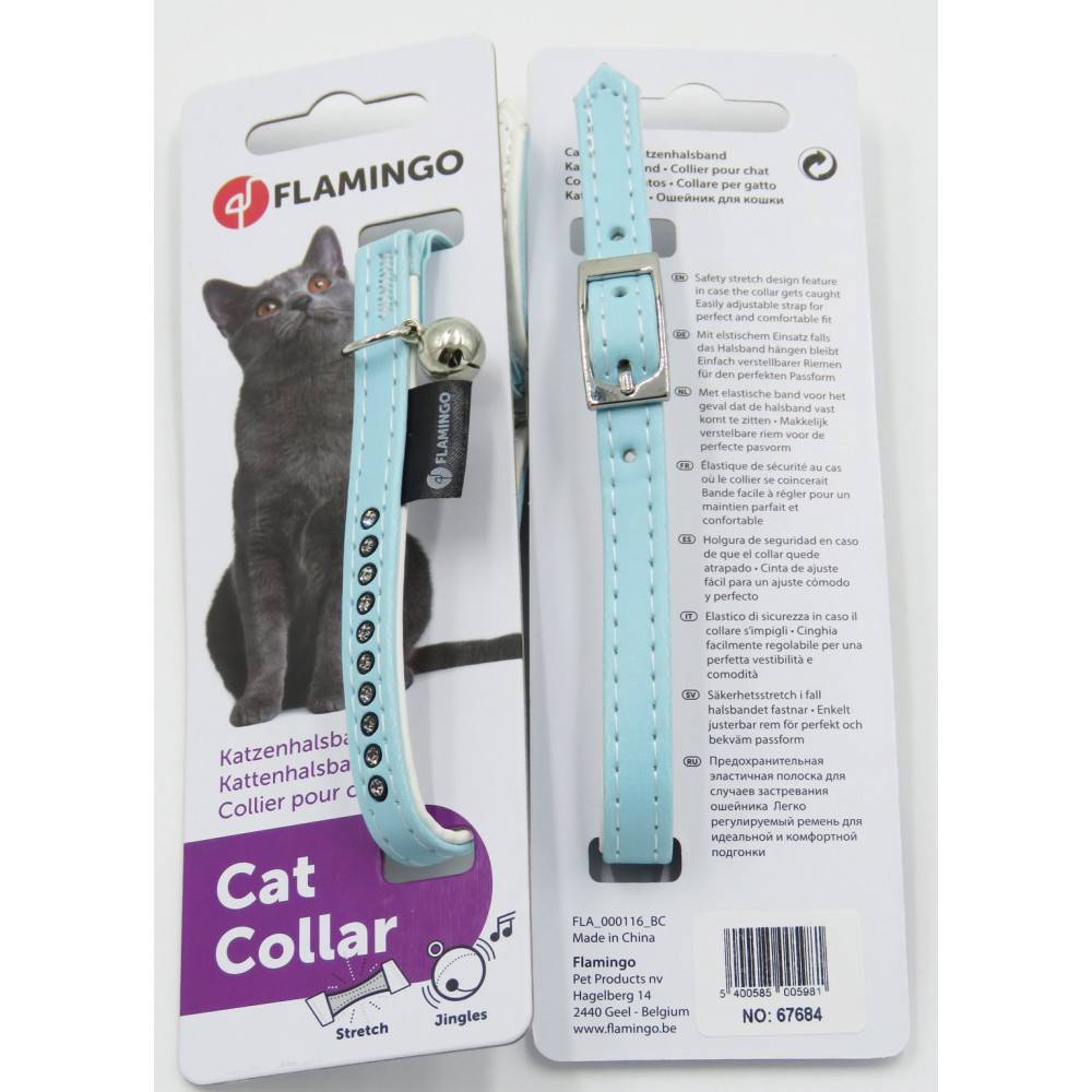 Collier 30 cm x 11 mm bleu clair avec strass et clochette pour chat - Image 2