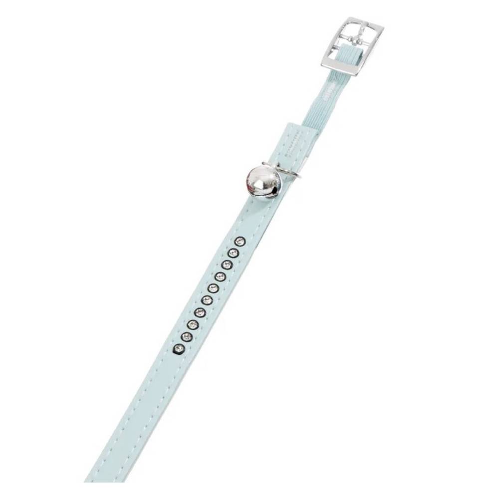 Collier 30 cm x 11 mm bleu clair avec strass et clochette pour chat - Image 1