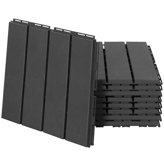Dalles de terrasse plastique balcon jardin clipsables effet bois 30x30cm noir lot de 9 - ComfortXL Outdoor Living - Image 2
