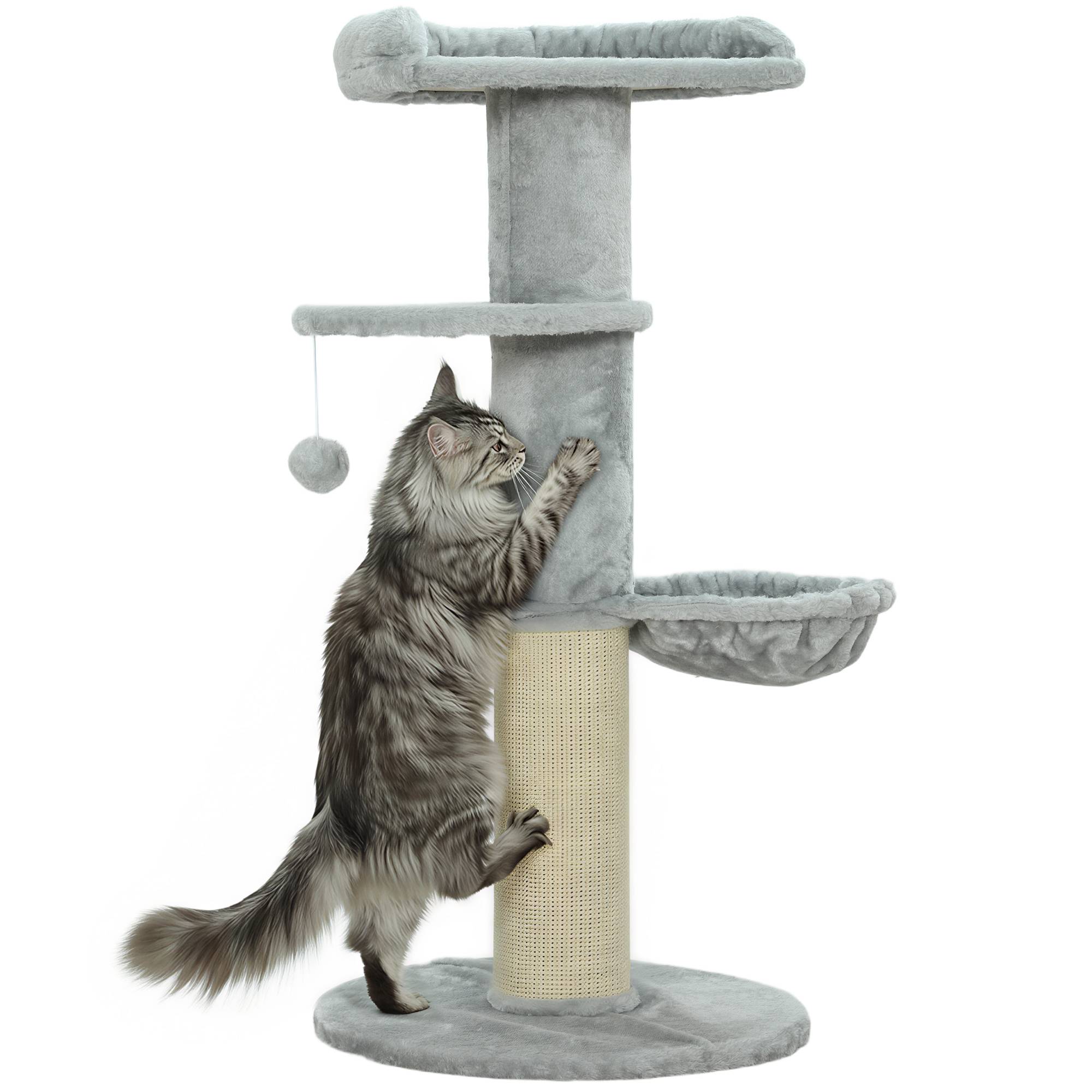Sans Marque - Arbre à chat design tonneau avec poteau sisal, hamac, plateforme et balle jouet, centre activité chat intérieur stable Ø 48 x 103,5 cm gris clair - Image 1