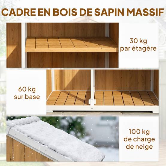 Armoire de Jardin Bois Sapin Outils Extérieur Toit Métal Étanche 105x55x179cm Naturel - ComfortXL Outdoor Living - Image 9