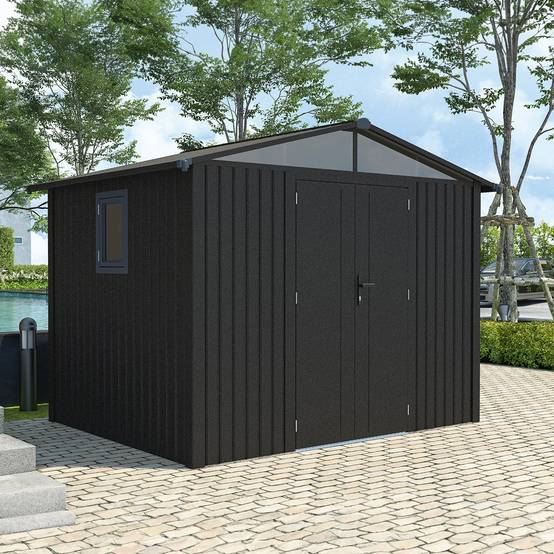Trigano Jardin - Abri de jardin métal gris anthracite 5.71 m² + kit d'ancrage - Image 1