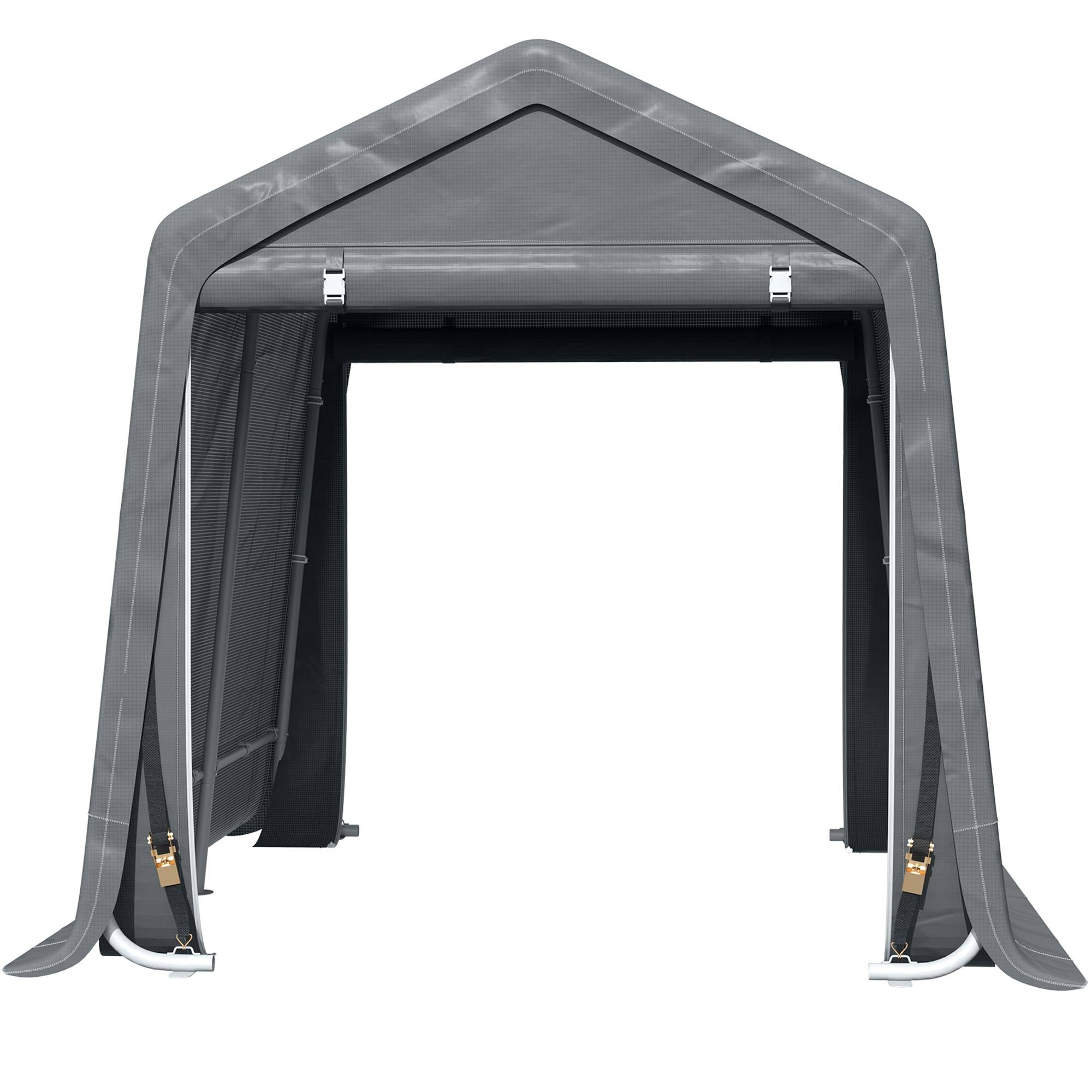 Abri de jardin tente de stockage 2 portes zippées cadre métallique 280 x 240 x 240 cm gris foncé - Image 2