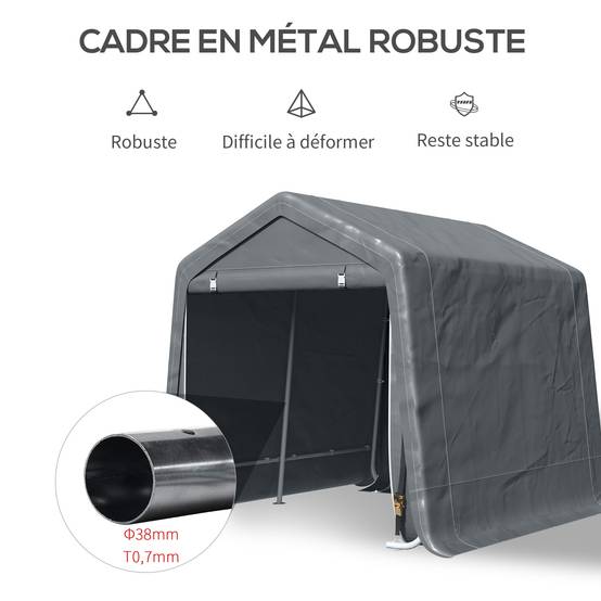 Abri de jardin tente de stockage 2 portes zippées cadre métallique 280 x 240 x 240 cm gris foncé - Image 6