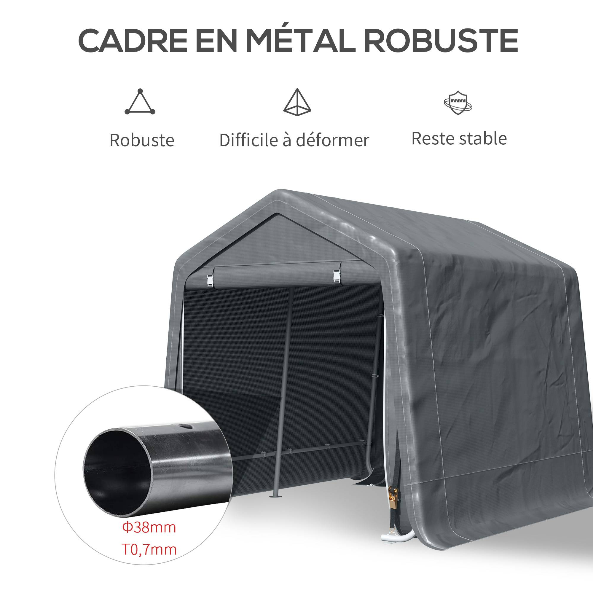Abri de jardin tente de stockage 2 portes zippées cadre métallique 280 x 240 x 240 cm gris foncé - Image 6