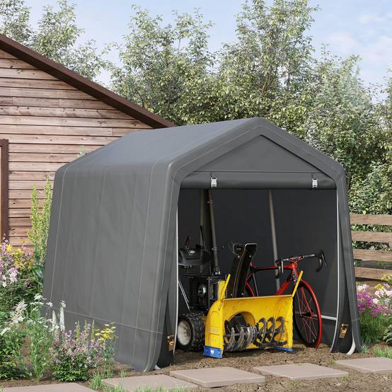 Abri de jardin tente de stockage 2 portes zippées cadre métallique 280 x 240 x 240 cm gris foncé - Image 3