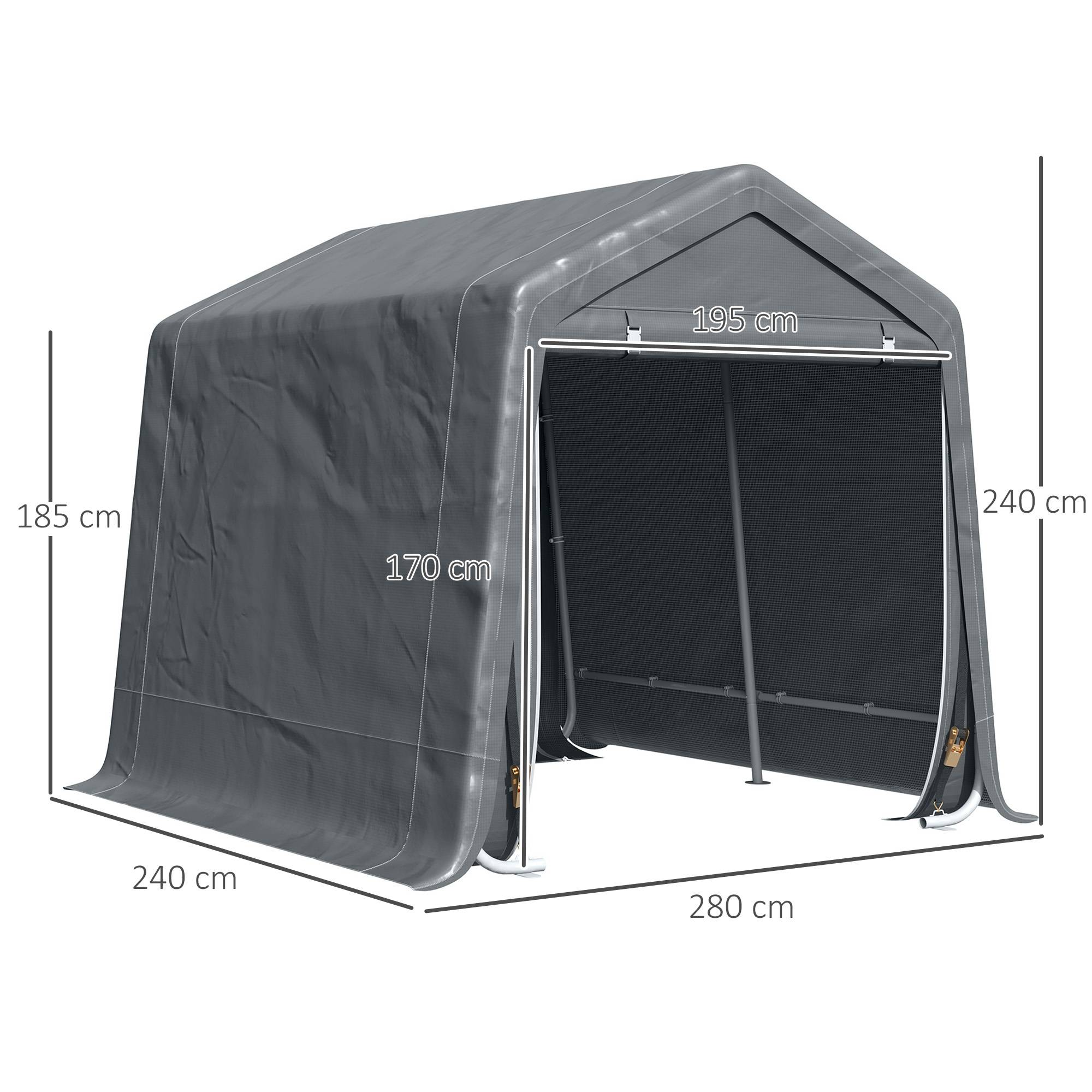 Abri de jardin tente de stockage 2 portes zippées cadre métallique 280 x 240 x 240 cm gris foncé - Image 5