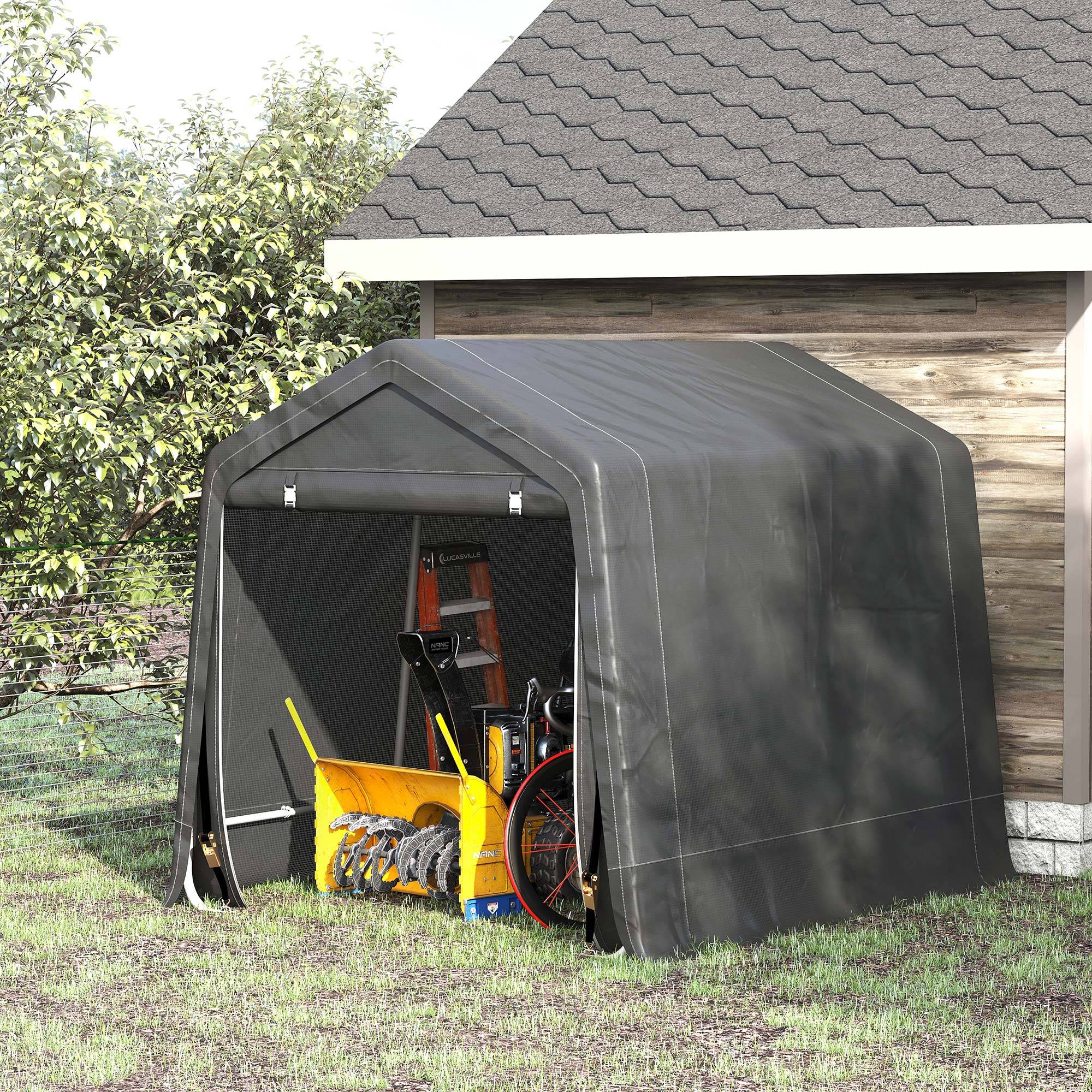 Abri de jardin tente de stockage 2 portes zippées cadre métallique 280 x 240 x 240 cm gris foncé - Image 4