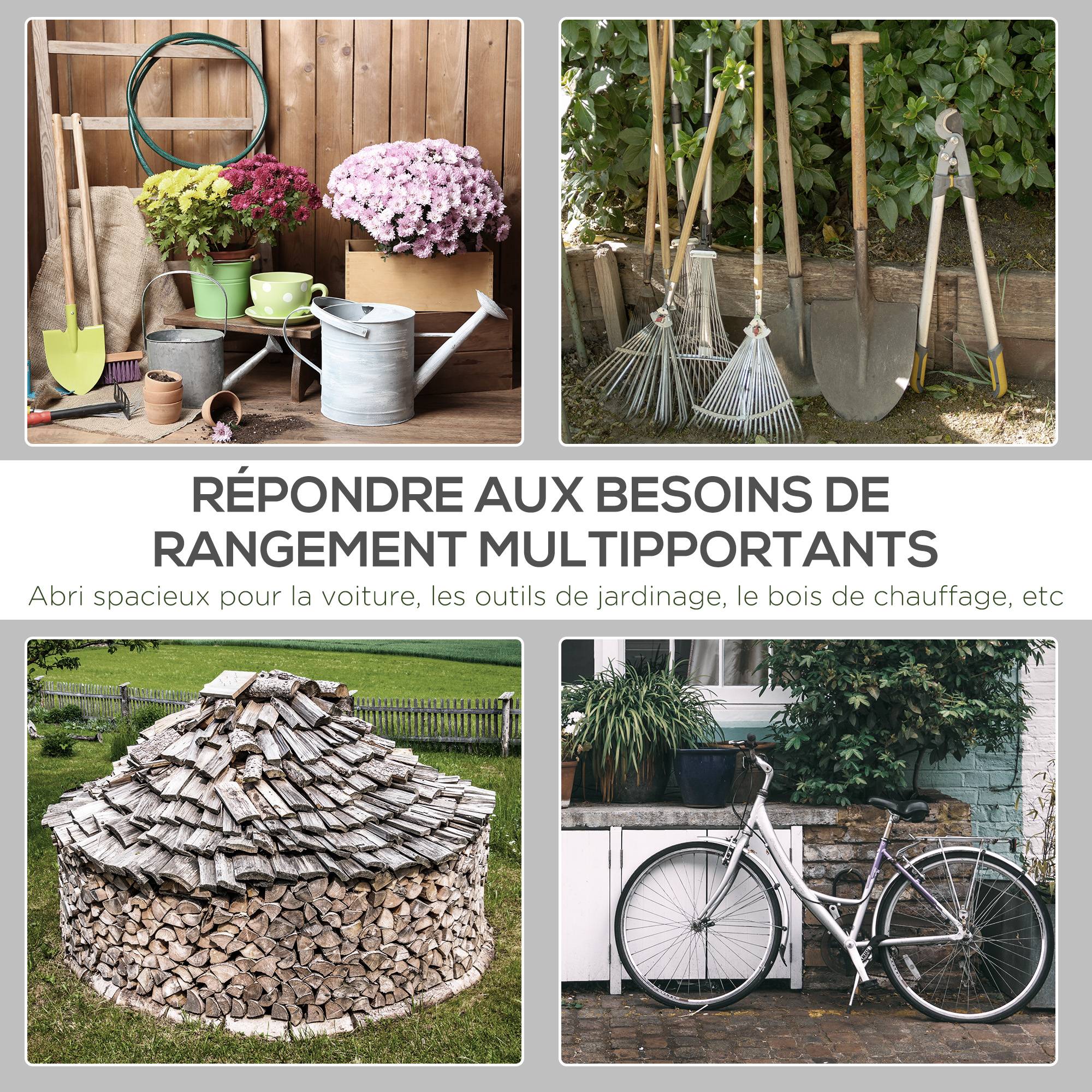 Abri de jardin tente de stockage 2 portes zippées cadre métallique 280 x 240 x 240 cm gris foncé - Image 9