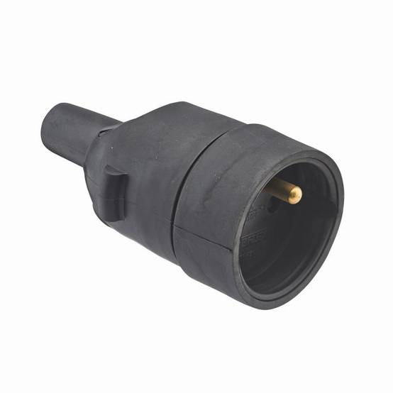 Fiche femelle étanche caoutchouc 2P+T 16 ampères sortie câble droite DEBFLEX Noir - 713590