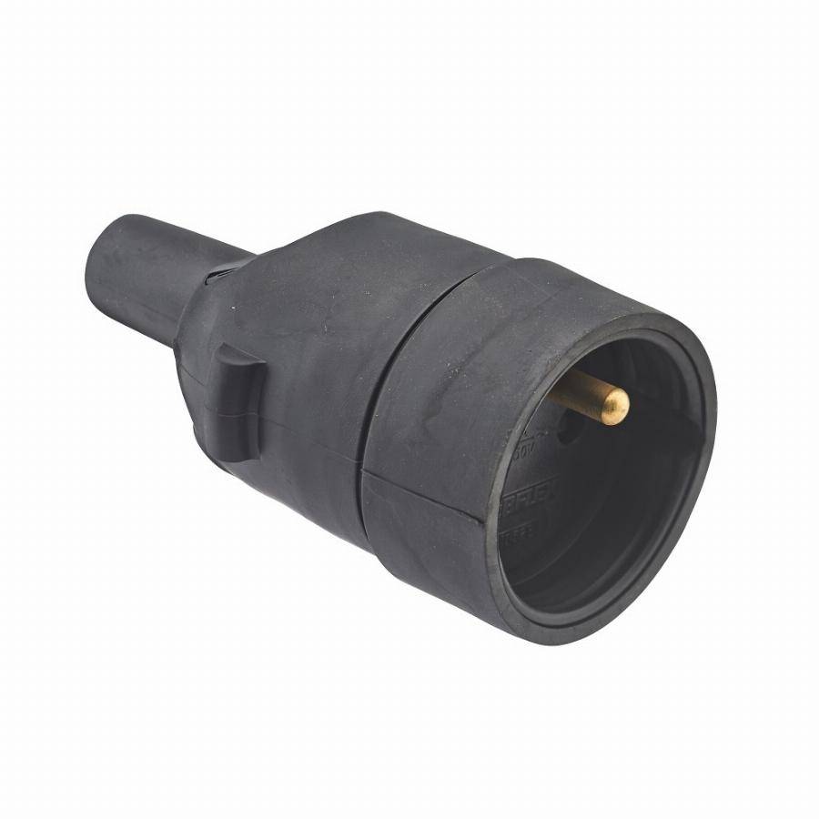 Fiche femelle étanche caoutchouc 2P+T 16 ampères sortie câble droite DEBFLEX Noir - 713590
