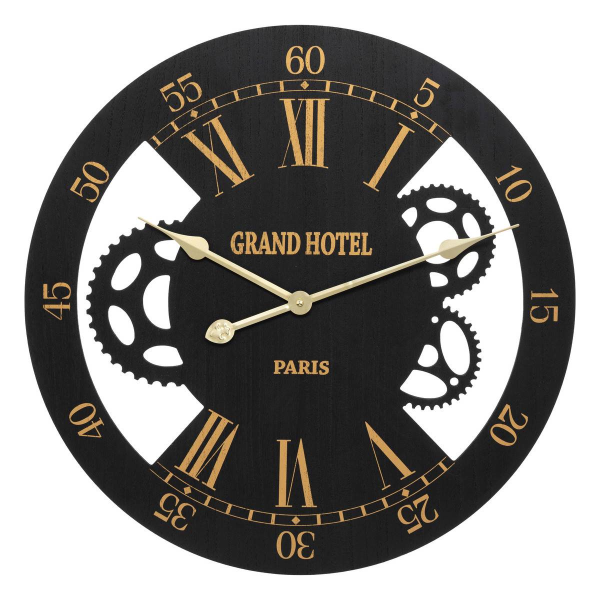 Pendule murale Noire et Dorée métallisé aspect vieilli D 54 cm - Image 1