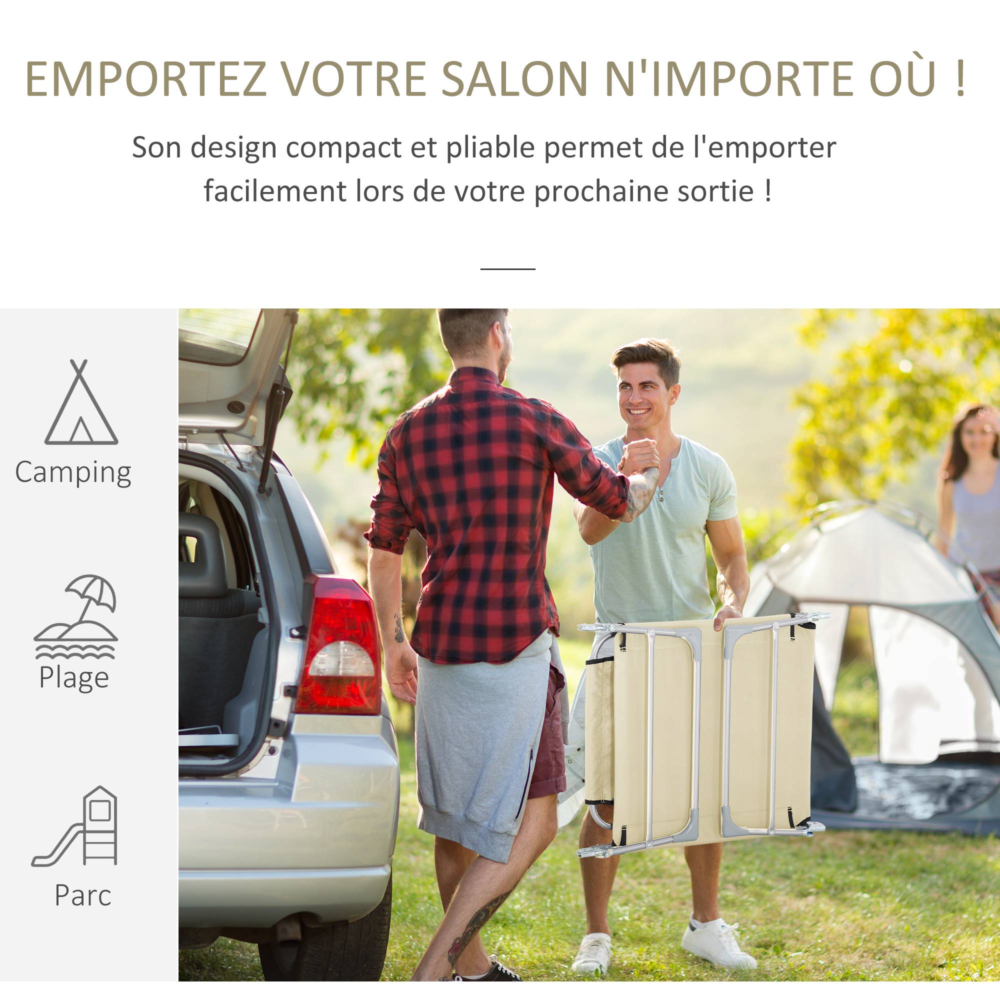 Outsunny - Bain de soleil pliable inclinable 4 positions - espace visage rembourré - acier oxford beige - Outsunny - Image 6