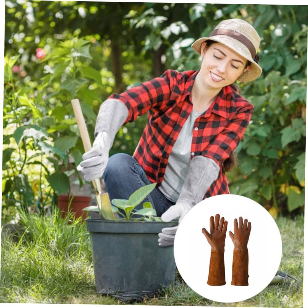 Gants de jardinage, femme/homme - Gants anti-perforation, gants longs de protection de l'avant-bras, ciseaux, marron-Lytech - Image 6