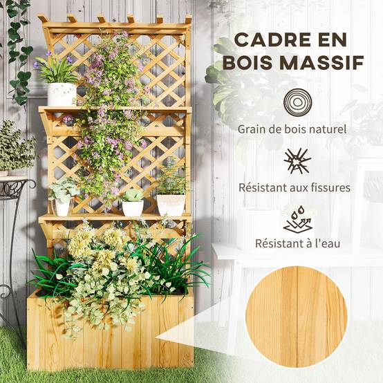 Jardinière surélevée treillis bois sapin balcon jardin doublure drainage 76x33x177cm naturel - ComfortXL Outdoor Living - Image 9