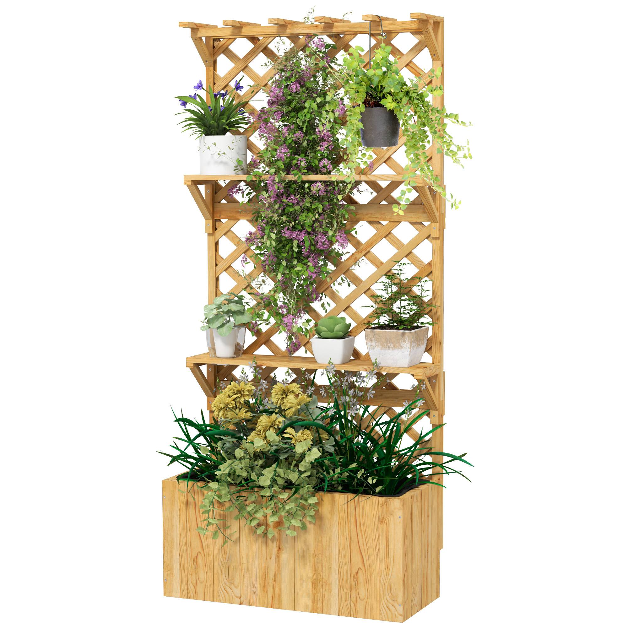 Jardinière surélevée treillis bois sapin balcon jardin doublure drainage 76x33x177cm naturel - ComfortXL Outdoor Living - Image 2