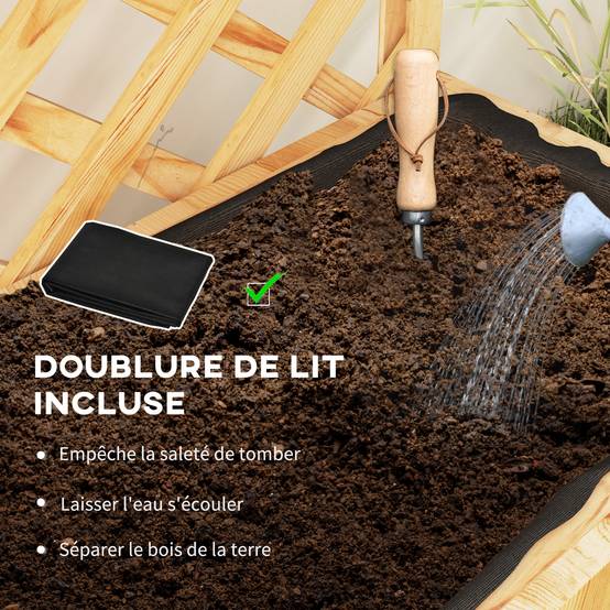 Jardinière surélevée treillis bois sapin balcon jardin doublure drainage 76x33x177cm naturel - ComfortXL Outdoor Living - Image 8