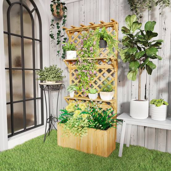 Jardinière surélevée treillis bois sapin balcon jardin doublure drainage 76x33x177cm naturel - ComfortXL Outdoor Living - Image 3