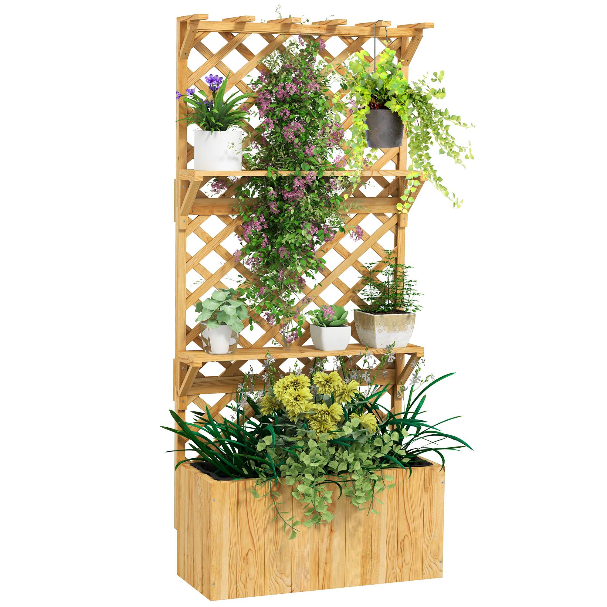 Jardinière surélevée treillis bois sapin balcon jardin doublure drainage 76x33x177cm naturel - ComfortXL Outdoor Living - Image 1