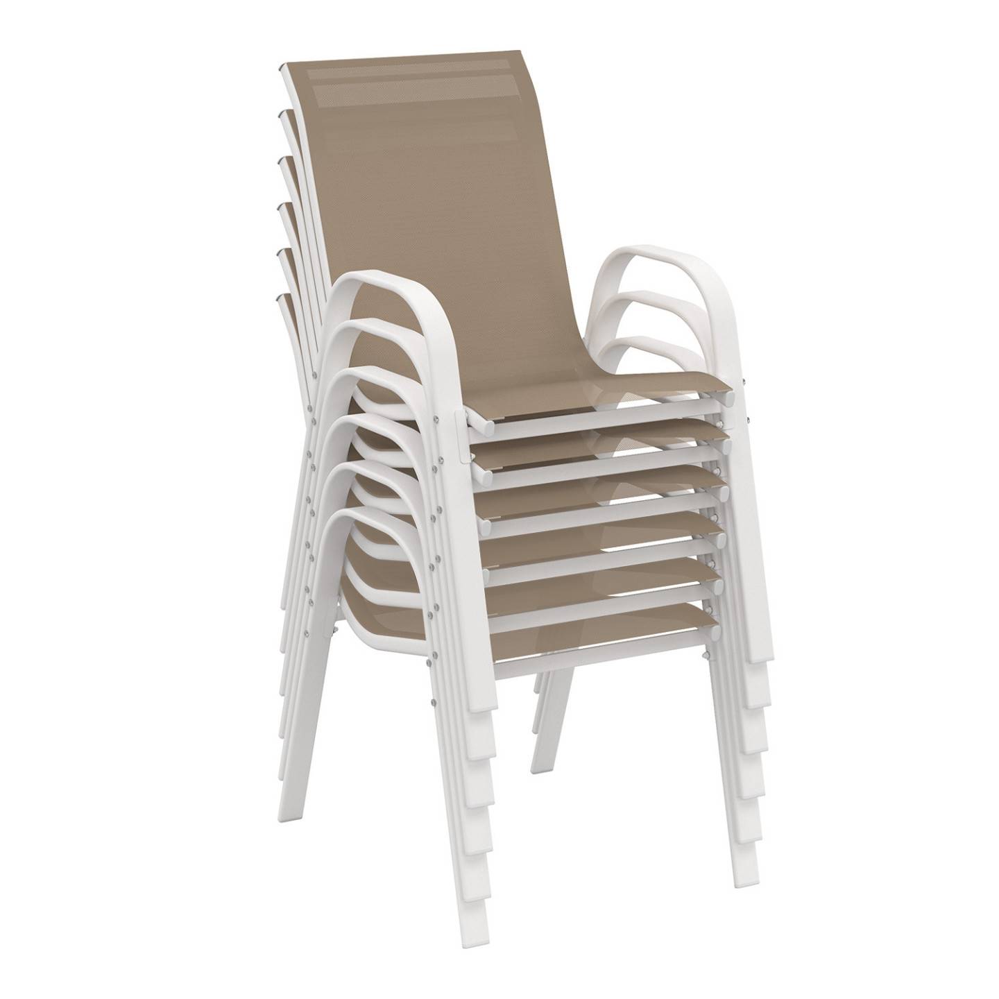Salon de jardin MADRID table 240 CM et 10 chaises empilables blanc et beige - Image 4