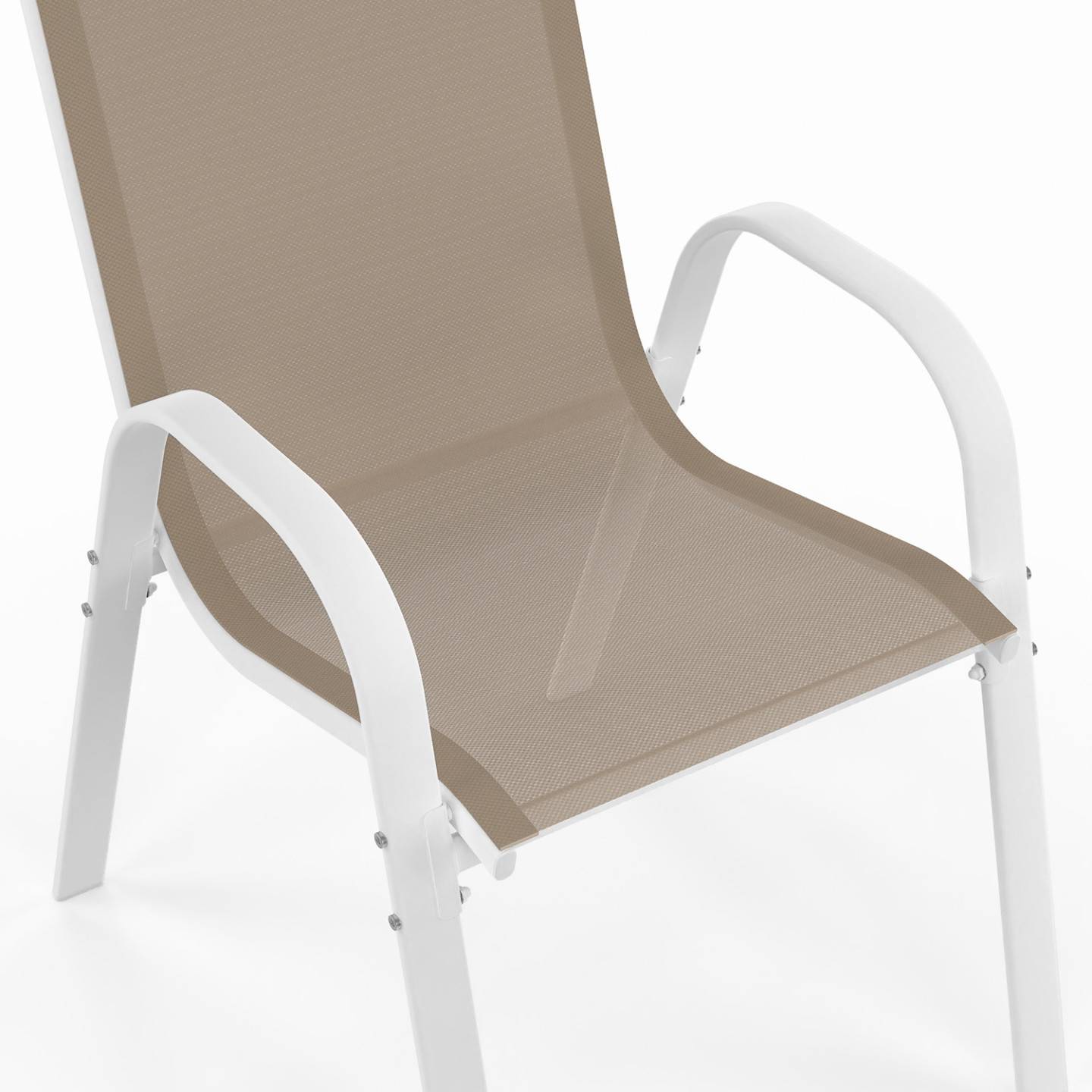 Salon de jardin MADRID table 240 CM et 10 chaises empilables blanc et beige - Image 8