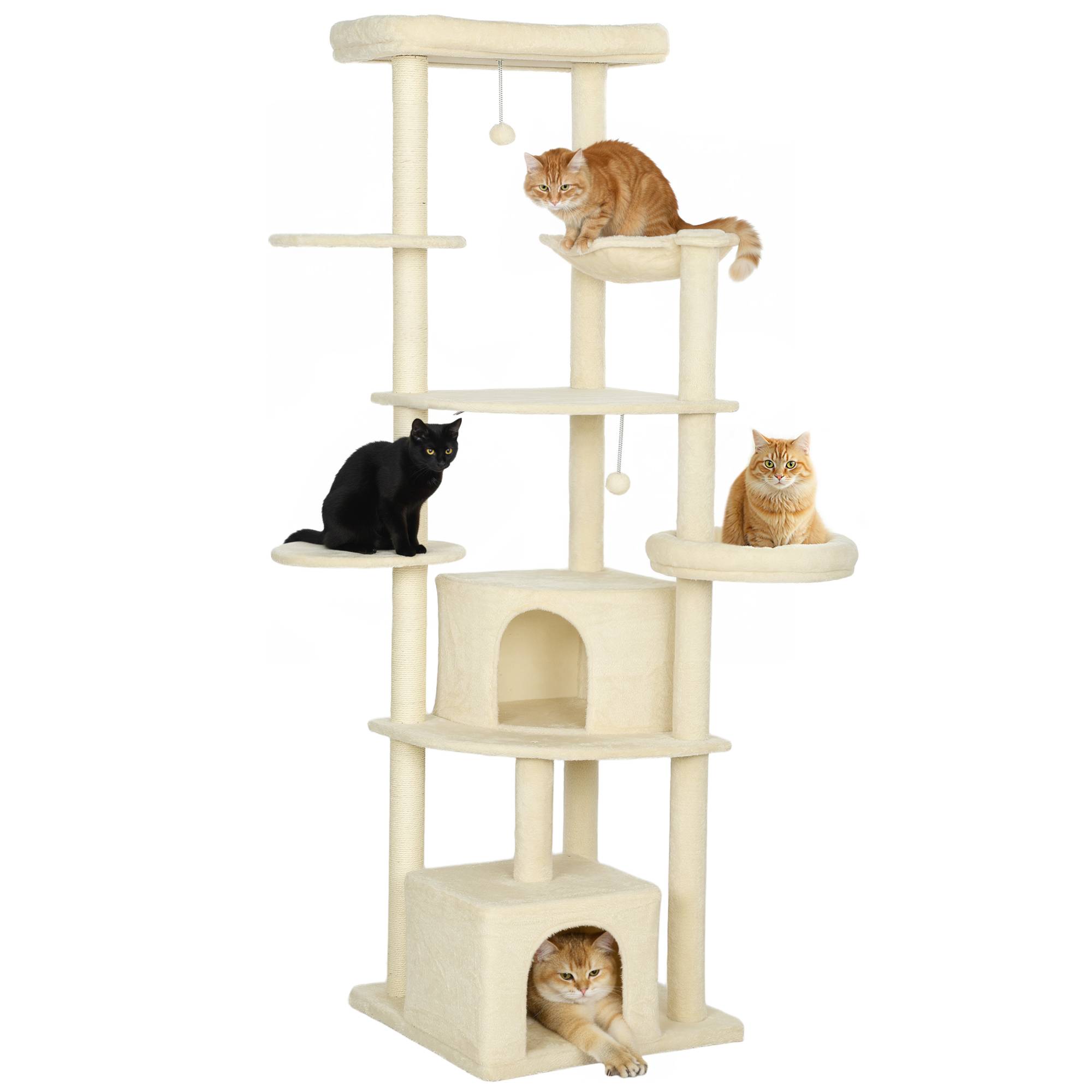 Arbre à chat bois peluche pour multi-chats tour géante avec hamac 200cm beige - ComfortXL Outdoor Living