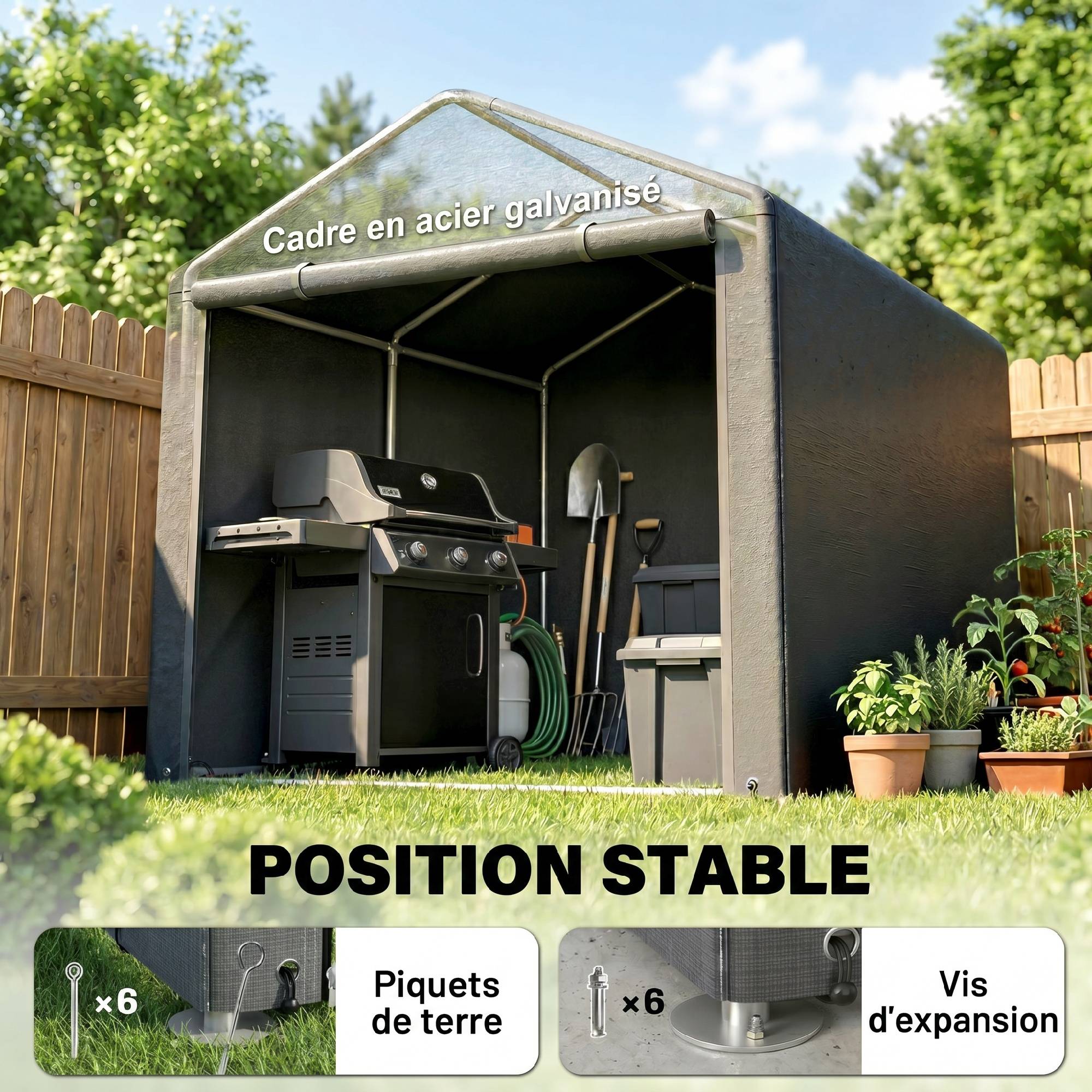 Abri de jardin tente de stockage portable abri de vélo garage pour extérieur avec cadre en acier galvanisé grande porte - Image 7