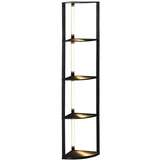 Lampadaire LED d'angle, étagère à intensité variable, 4 étagères, lumière blanc chaud, 41 x 30 x 164 cm, noir - Image 2