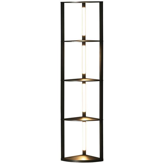 Lampadaire LED d'angle, étagère à intensité variable, 4 étagères, lumière blanc chaud, 41 x 30 x 164 cm, noir - Image 1