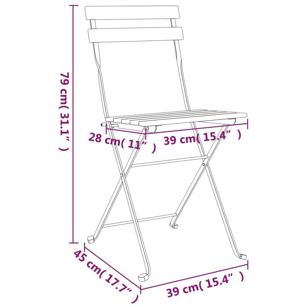 Helloshop26 - Ensemble de bistro jardin meuble extérieur terrasse pliable 3 pièces bois d'acacia solide et acier - Image 6