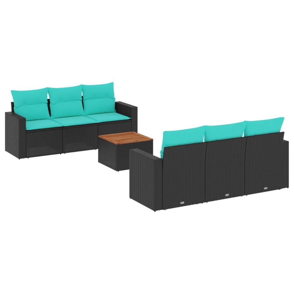 ComfortXL - Grand Salon de Jardin Bas 7 Pièces Résine Tressée Noire Avec Rangement Coussins Bleus Patio – ComfortXL Outdoor Living - Image 2