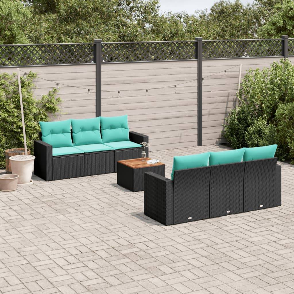 ComfortXL - Grand Salon de Jardin Bas 7 Pièces Résine Tressée Noire Avec Rangement Coussins Bleus Patio – ComfortXL Outdoor Living - Image 1