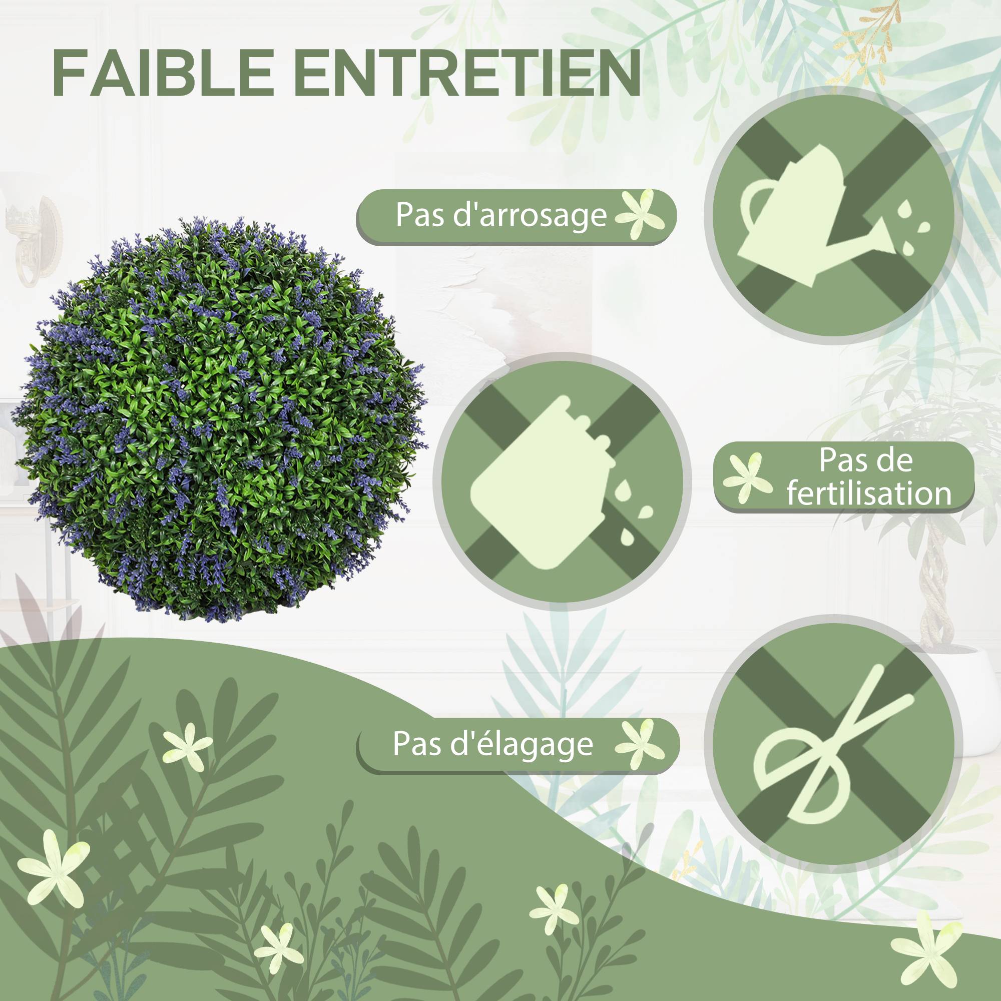 Lot de 2 boules topiaires artificielles, fausses plantes décoratives résistantes aux UV, Ø 42 cm - Image 7