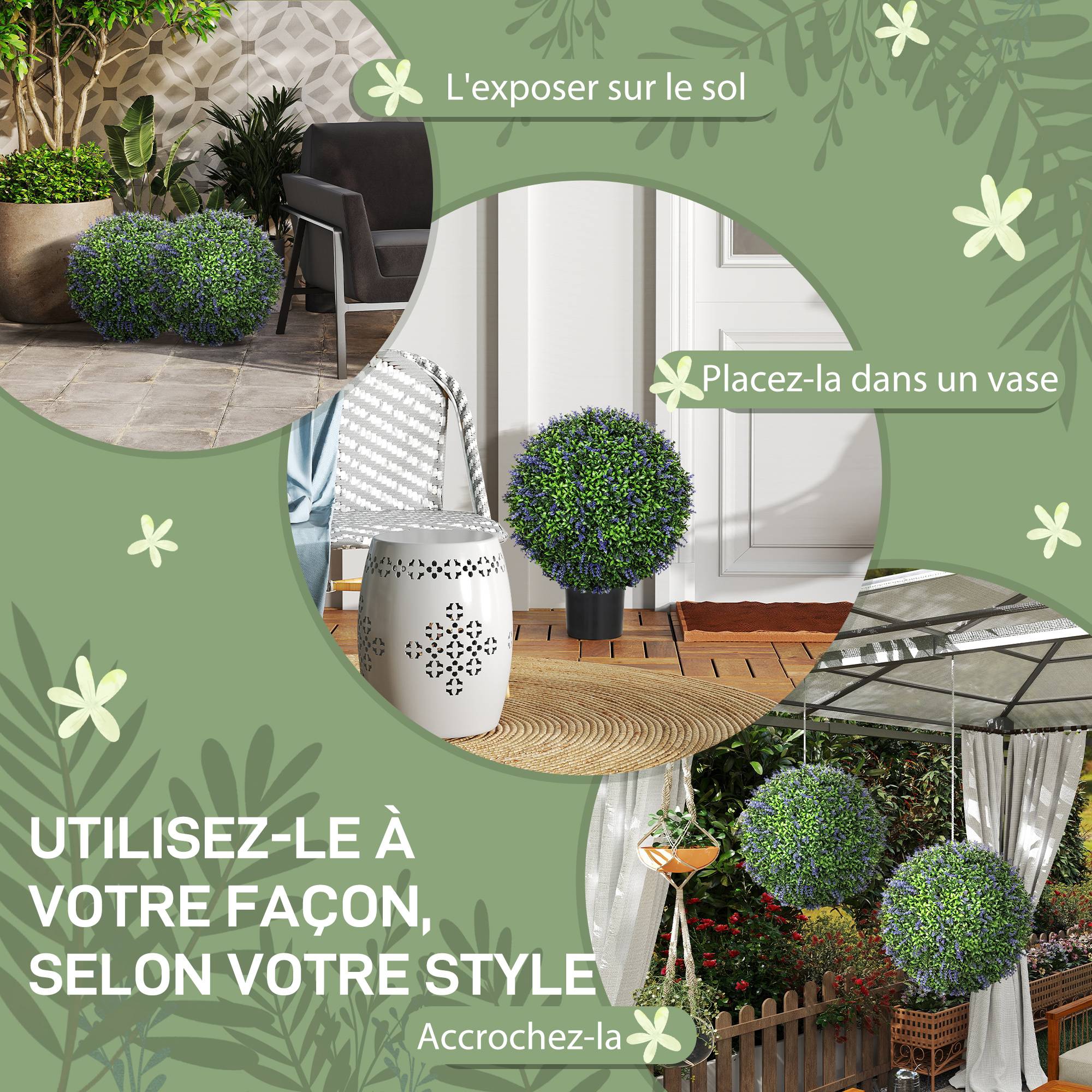 Lot de 2 boules topiaires artificielles, fausses plantes décoratives résistantes aux UV, Ø 42 cm - Image 8