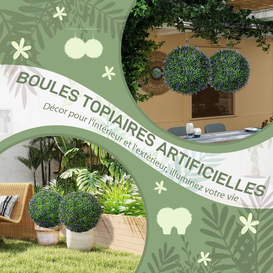 Lot de 2 boules topiaires artificielles, fausses plantes décoratives résistantes aux UV, Ø 42 cm - Image 6