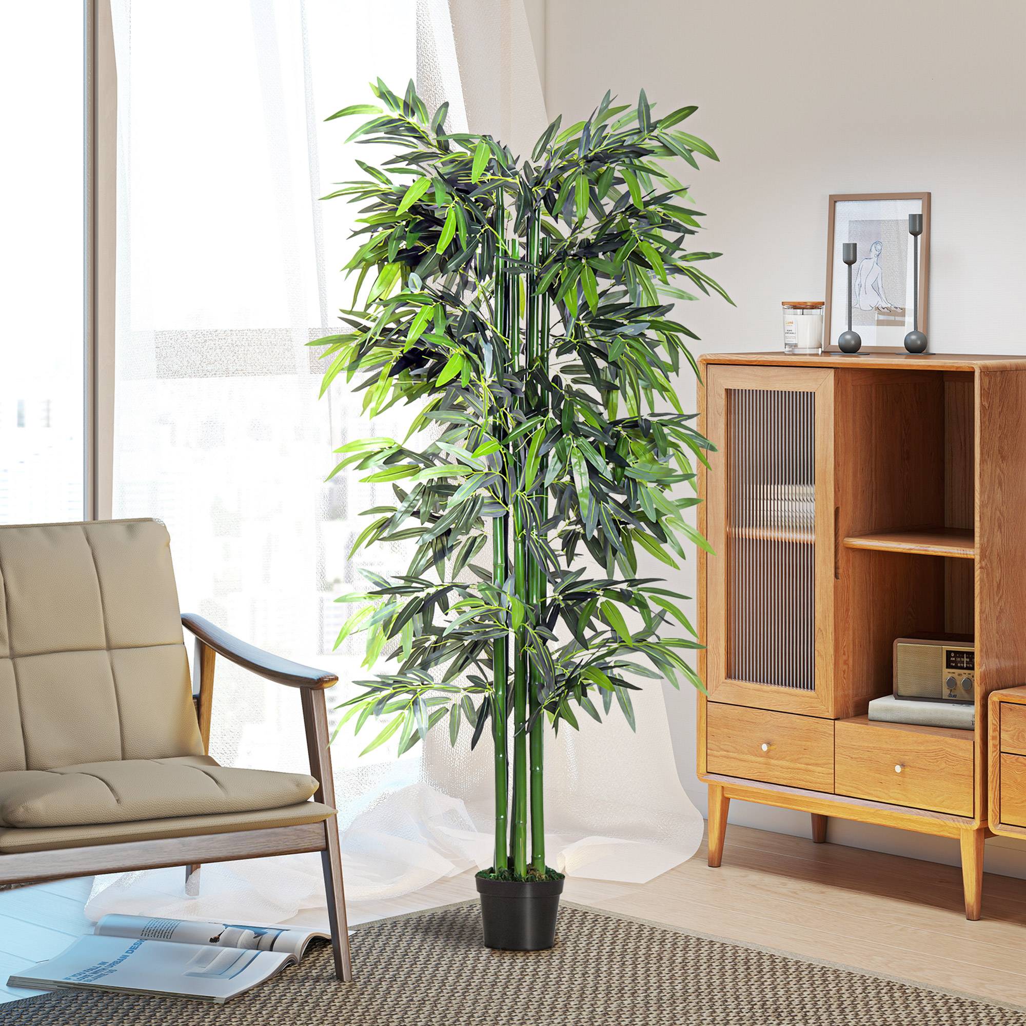 Bambou Artificiel XXL 1,80H m arbre artificiel Feuilles denses réalistes Pot Inclus Noir Vert - Image 6