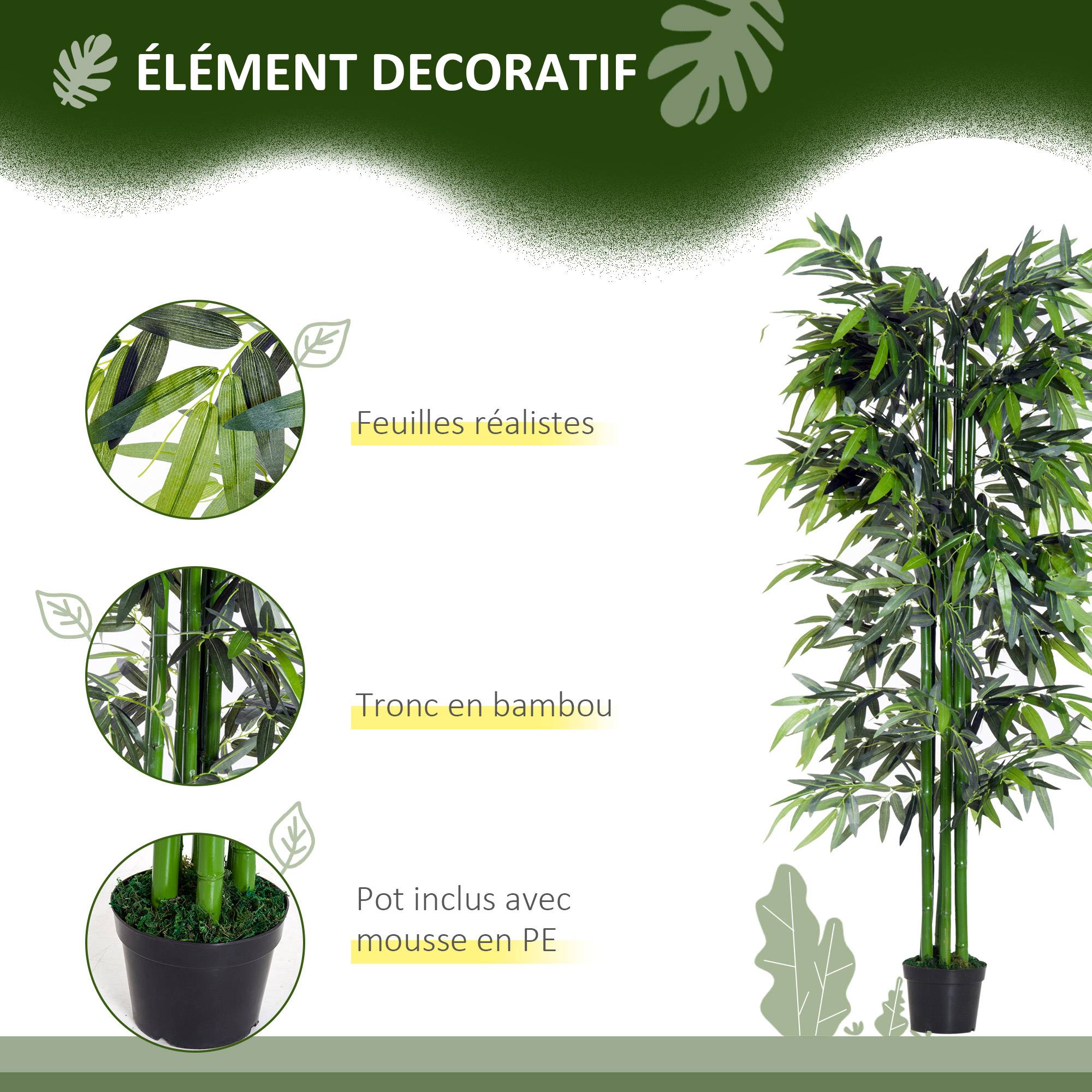 Bambou Artificiel XXL 1,80H m arbre artificiel Feuilles denses réalistes Pot Inclus Noir Vert - Image 7