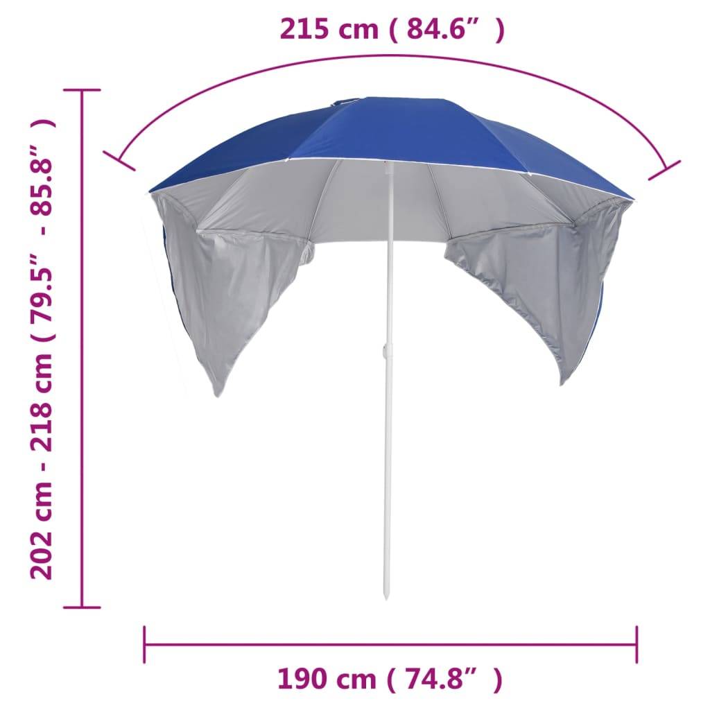 Helloshop26 - Parasol mobilier de jardin de plage avec parois latérales 215 cm bleu - Image 8