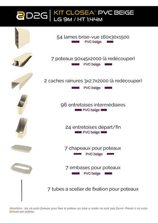 Closea - Kit cloture - Lame 16cm - PVC Beige - LG: 9m x H: 1m44 Closea - Image 4