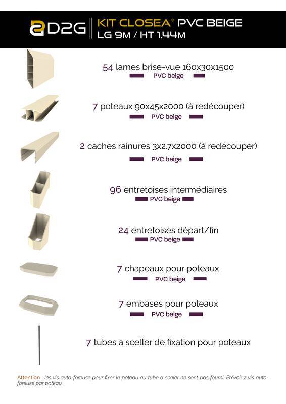 Closea - Kit cloture - Lame 16cm   - PVC Beige - LG: 9m x H: 1m44 Closea - Image 4