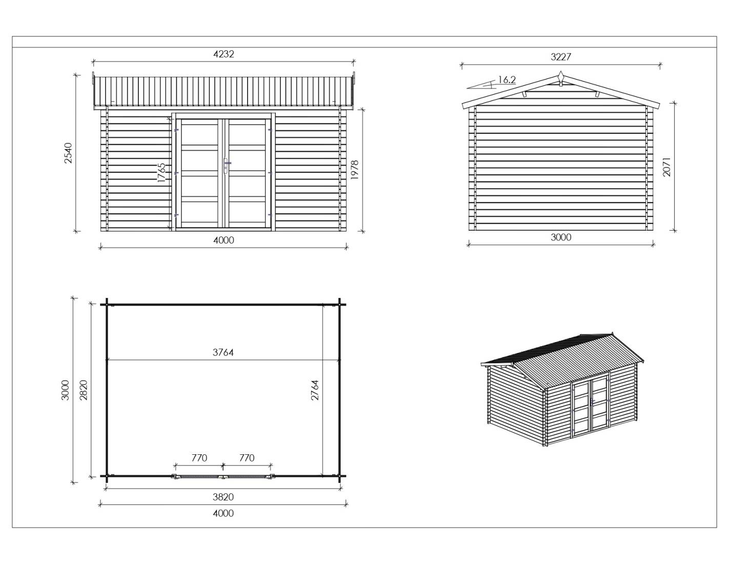 Altanka - Abri de jardin en bois - 4x3 m avec extension de 4x2.76 m - 23.06 m²- Traité - DOM677+DOS194 - ALTANKA - Image 3